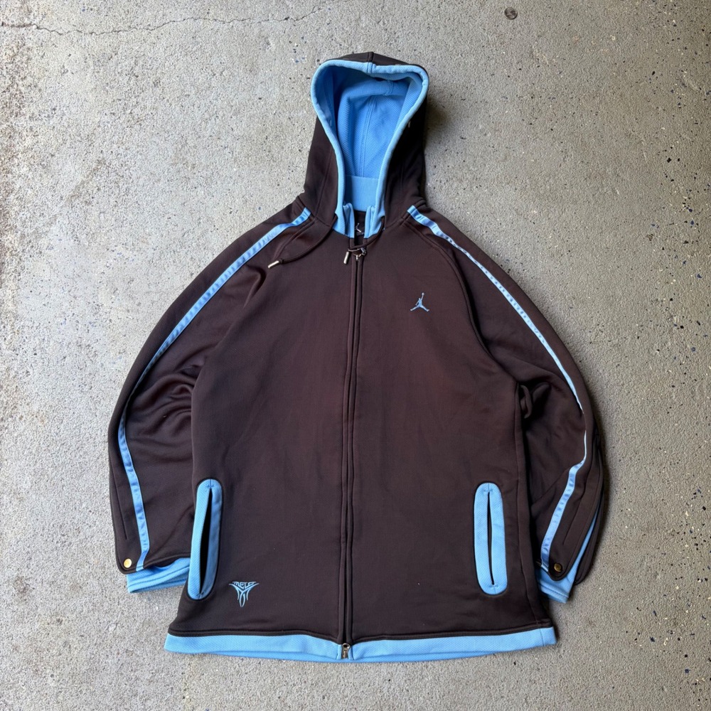 Jordan Brand Melo Full Zip Track Jacket Brown Blue Detachable Hood Mens Large